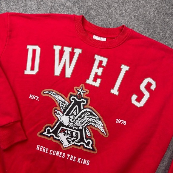 Budweiser Other - Budweiser Sweatshirt Men Small Red Here Comes The King Crewneck Pullover Sweater